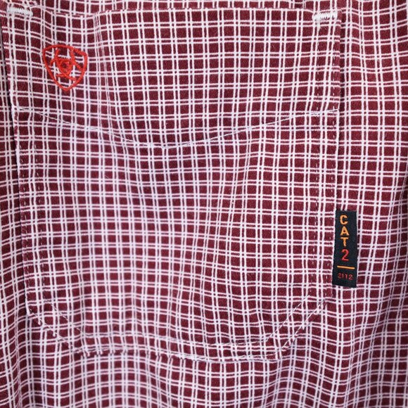 Ariat Flame Resistant Work Shirt Mens XL Red White Plaid Button Down CAT 2 - Picture 3 of 12